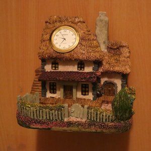 Poly Stone Table Clock - House with Green Felt Bottom - 6 1/4" x 5 1/4" x 4 3/4"